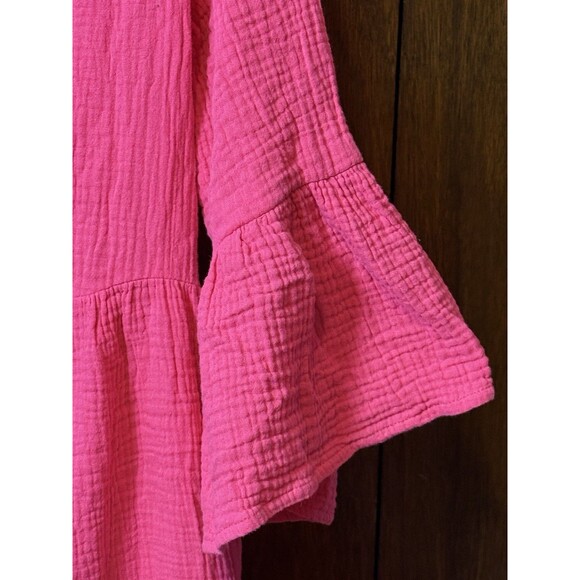 SCOOP Embroidered Tiered Cover-Up Dress M Pink/Orang Gauze Beachy Resort Pockets - Picture 5 of 6